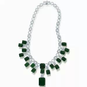 Collette Z C.Z. Sterling Silver Rhodium Plated Heavy Emerald Necklace