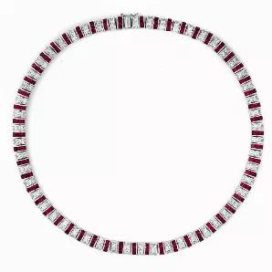 Collette Z Sterling Silver Clear and Red Cubic Zirconia Stripe Necklace