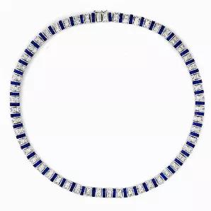 Collette Z Sterling Silver Clear and Blue Cubic Zirconia Stripe Necklace
