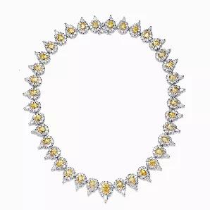 Collette Z Sterling Silver with Rhodium Plated Yellow Pear with Clear Round and Pear Cubic Zirconia Halo Tennis Necklace