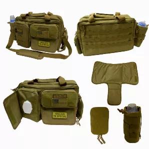 Our exclusive Trooper Tactical Diaper Bag is made tough for the dirtiest conditions. This 5 piece combo is packed full of features and is perfect for Moms or Dads that are looking for a more rugged and cool-looking diaper bag. Full molle grid allows endless accessories to be attached to the bag to suit your everyday needs. Also features a wipe pouch with a flap for easy access. There is a removable partition inside that will allow for the bag to be used as a laptop bag once you no longer need a 