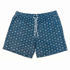 Each pair of our swim trunks are made from 90% recycled (plastic bottle) polyester & 10% spandex. They are 4 way stretch, UPF protection, quick drying, eco friendly, have a 6" inseam, and feature a fine mesh lining, which makes them super comfortable.