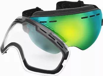 Mira - Ski Goggles With Two Changeable Lenses for all Weather Conditions - Ultra Wide Panoramic Lenses - Anti-Fog, Anti-Wind, UV400 Protection - OTG Wear Over Glasses - Snowboarding Goggles<BR>Anti-Fog Coating coating.<br> WEAR OVER GLASSES:<br> Goggles fit comfortably over your glasses so you can enjoy any winter sports while wearing your specs; it's also easy to wear with any helmet large or small.<br> TWO CHANGEABLE LENSES:<br> One is REVO colourful lens - for sunny conditions.<br> And one is