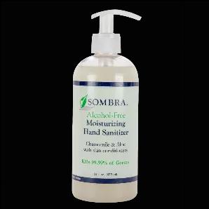 Sombra(R) Alcohol-Free Moisturizing Hand Sanitizer contains the active ingredient Benzalkonium Chloride, an FDA approved and CDC recommended germ-killing ingredient delivered in a water-based formula to protect and hydrate. Featuring Chamomile, Aloe Vera and other skin conditioners to moisturize, smooth and soften skin. Ideal for sensitive skin types and people whose occupations or lifestyles require frequent hand sanitizing.