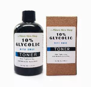 10% Glycolic Acid and Dmae Toner - Skin Tightening, Brightening and Wrinkle Reduction This toner contains 10% glycolic acid naturally extracted from sugar cane. Exfoliates dead skin cells, diminishes sun damage, even out skin tone to reveal fresher, younger looking skin and improve the skin's texture. With dmae and & lactic acid for skin tightening, lifting, and firming properties and orange extract for soothing effects. This is a wonderful toner that can be used for normal to oily skin. Shake a