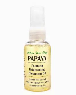 Papaya Foaming Brightening Cleansing Oil is a deep-cleansing, foaming oil that helps eliminate dead and damaged skin cells, leaving skin brighter, more refined and healthy looking. Papaya oil has emollients to lift dirt and makeup with ease, and is gentle on the skin and preservative free. It leaves skin moisturized with a fresh feel. Directions: Moisten face and shake the bottle then pump foaming cleanser into your hand or cloth. Massage lather over face. Rinse and pat dry.