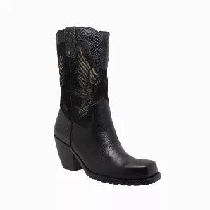 RideTecs western biker boot for women is built for quality and comfort. Full-grain leather and durable one piece molded outsole makes sure that these boots last as long as you need them to. Oil resistant outsole to firm on the ground. The eagle design makes a great fashion statement. Side zipper construction makes it easy to get in and out of.