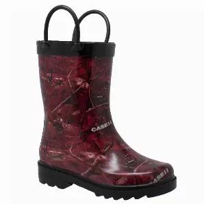 A unique Case IH red camo print that will help your kid stand out in the rain! These cool red boots feature the Case IH logo, loops for easy on and off and an outsole with thick threads for traction in the mud.