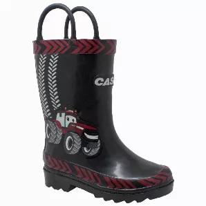 Just like your kid, Big Red the Magnum Tractor is always moving ahead, rain or shine! These black boots ensure your kid's feet will stay warm and dry when he's running around during a rainy day. These boots are equipped with loops to make pulling them off and on easy, and the outsole has thick treads for traction in the mud.