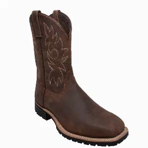 This 12 inch western boot features black/brown crazy horse leather, wood effect heel, 3/4 goodyear welt constrction, and oil resistant outsole.