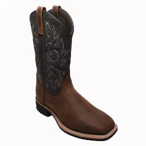 This 12 inch western boot features black/brown crazy horse leather, wood effect heel, 3/4 goodyear welt constrction, and oil resistant outsole.