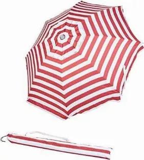 <p><strong>Noosa Classic Beach Umbrella</strong></p>
<p>The Noosa is a large canopied, classic sun protective beach umbrella that is lightweight and durable. The canopy fabric is Upf 50+ Rated and foil lined. Two steel poles connect to give Noosa a walk-in height of 200 Cm (6 Feet 6 Inches) and the open 8 Rib canopy spans 180 Cm (5 Feet 11 Inches). The lower pole has a fluted screw-In sand spike for securing the umbrella in sand. Locking tilt mechanism for optimum angling against the sun. <br></
