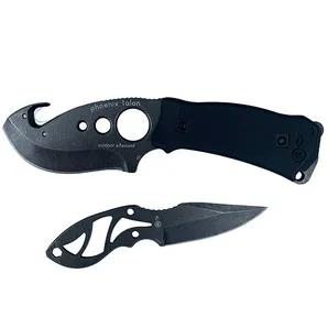 Take your survival and hunting game to the next level with the Phoenix Hunting/Survival Knife Set. Made with very strong D2 steel that holds an edge incredibly well and can be sharpened with relative ease. Set contains two knives with Kydex sheathes. Both knives are full tang and perfectly balanced. You can carry each knife separately or together using the attachment hardware in the Phoenix Talon. The sheathes connect in multiple configurations to accommodate your desired carrying or storage sty