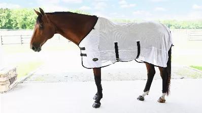 This cool lightweight mesh fly rug does a great job of providing the horse with an effective barrier to flies and bugs whilst still allowing air flow. The very lightweight material reflective fabric helps guard against sun bleach and the improved neck design and lining to the chest helps prevent rubbing. Further features include Blanket Set Front Fastenings, adjustable Belly Flap and a tail flap. UV protection helping to prevent sunburn and sun bleaching. Features Tail Flap, Belly Flap, Blanket 