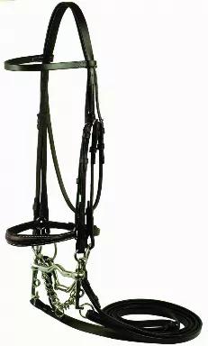 Beautifully crafted from supple, pre-conditioned leather. This bridle has a bradoon attachment, it comes with a dropped noseband, 2 sets of reins which have hook studs for the attachment of a bit. Nice enough for the show ring yet practical enough for training use.