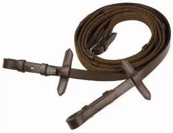 Beautifully crafted from supple, pre-conditioned leather, these reins are made of a 5/8" leather and cotton web. They are great for training and have a buckle at the top, leather reins stops and hook studs to attach to the bit.