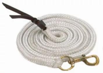 Made by Gatsby, a reputable company that has been making quality goods for over 3 years, this is a polypropylene cowboy lead with a popper end. This great lead features: <ul><li> Woven polypropylene lead measuring about 10 feet with a heat sealed end </li><li>Natural colored leather popper end </li><li> Heavy-duty brass bolt snap, which is integrated into the lead for a clean durable finish </li></ul> This lead rope is great for use around the barn, as well as at shows. Try it and see why more p