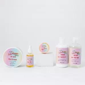 <p><b></b><span style="font-weight: 400;">An easy-to-use Dosso Beauty Kids Hair solution for all hair types! All five of the organic products are perfect for cleansing and styling hair on the go, and they smell amazing! Products are sold both as a bundle and separately.</span></p> <p><span style="font-weight: 400;">All products are organic and contain the following key ingredients: Papaya, Cocoa Butter, Argan, Jojoba, Sunflower Seed, Grape Seed, and Almond Oil, Marshmallow Root, Coconut Milk, Ho