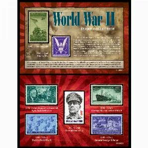 Honor World War II heroes with this wonderful commemorative stamp set. The WWII set includes the 3 cent Iwo Jima stamp issued in 1945. This was a controversial stamp as living people were shown raising the flag. It became one of the most popular stamps of the decade. Next in the set of seven is the 3 cent Win the War Stamp issued in 1942. One of only three issues in 1942, the eagle is in a V shape for victory. The 1 cent Franklin D. Roosevelt Hyde Park Residence stamp was issued in 1945 shortly 