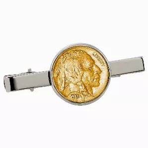 Always in fashion since the 1920s, tie clips are used to secure the tie to the dress shirt. Rest assured your tie will not be blowing in the wind our a coin tie clip. The Buffalo Nickel was minted from 1913 to 1938 and even today remains a nostalgic favorite. Artist James Earle Fraser used a composite American Indian profile to create the noble obverse, and depicted docile bison Black Diamond, famous denizen of the Central Park Zoo, on the reverse. This nickel is lavishly layered in pure 24k Gol