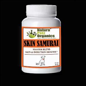<p>SKIN SAMURAI - MASTER BLEND SKIN, COAT and INFECTION DEFENSE for Dogs and Cats*</p><p>SKIN SAMURAI is used to help address conditional needs related to idiopathic (unknown) skin disorders as well as known conditions such as general dermatitis, atopic, allergic and contact dermatitis, skin allergies, rash, boils, internal ulcers, acne, external skin ulcerations, abscess, lesions, alopecia, abrasions, eczema, psoriasis, allergenic plant reactions and vitiligo; for itching, pain, discomfort, swe
