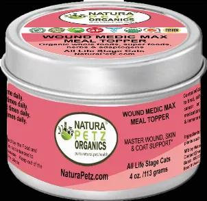 <p>WOUND MEDIC MAX MEAL TOPPER* WOUND, COAT and HOT SPOT SUPPORT FOR DOGS and CATS*</p><p> WOUND MEDIC MAX MEAL TOPPER* is a Master Blend nutritional and natural phytochemical antioxidant powerhouse, containing super foods, super berries, herbs, fatty and amino acids,  vitamins, minerals, probiotics and digestive enzymes. The combined ingredients may help protect and nourish skin, coat, hair follicle and cellular and tissue strength, while helping limit free radical scavenging.</p><p> WOUND MEDI