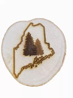 <b><b> Engraved State Birch Log Coasters. Set of six.</b></b><p>Kiln dried and sanded on both sides.</p><p>Select a Maine style or your State and Emblem</p><p>With a Clear Coat Finish</p><p>3 1/2" to 4 1/2" x 1/2" thick each</p><p>FREE SHIPPING IN LOWER 48 STATES!</p><p> </p>
