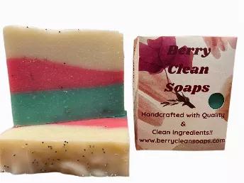 Enjoy this fruity fun watermelon scented soap. This soap will help replenish some moisture back into your skin. Enjoy the benefits of using a clean product free of nasty extra chemicals and detergents that harm the skin and health. Renew, relax and replenish your skin with this creamy lathering soap with medium size bubbles that will leave your skin feeling silky.<br> Ingredients: <br> Olive, coconut, soybean, poppy seeds, watermelon fragrance oil, mica powder, lye, water <br> Height: 3.5"<br> W