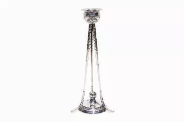 Large Candlestick with Golf Motif Silver Plate
