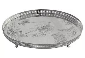 Tray 18" x 12" Oval Pheasant Bar Gallery Tray English Silver Plate