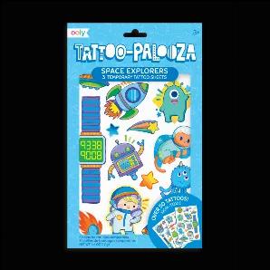 Show off your wild side with this set of fun Space Explorers temporary tattoo sheets. Easy to apply and lasts up to 5 days. Non-toxic.<br>o Space Explorer temporary tattoos<br>o 3 Sheets with over 50 tattoos per sku<br>o Easy to apply<br>o Tattoos last up to 5 days<br>o Adult supervision advised<br>o Suitable for ages 3 and up