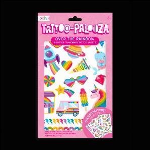 Show off your sunshine rainbow personality with this set of fun Over the Rainbow temporary tattoo sheets. Easy to apply and lasts up to 5 days. Non-toxic.<br>o Over the Rainbow temporary tattoos<br>o 3 Sheets with over 50 tattoos per sku<br>o Easy to apply<br>o Tattoos last up to 5 days<br>o Adult supervision advised<br>o Suitable for ages 3 and up