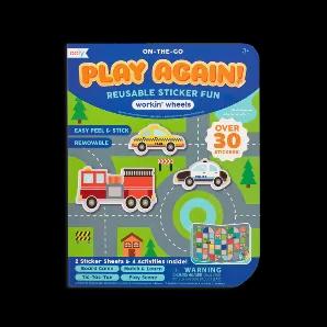 Whether you are traveling or in need of stay at home activities; this reusable sticker and activity book does it all. Imagine playing with cars and trucks with no mess. Working Wheels Play Again Activity Book features a board game, match and learn, tic tac toe and a scene board to fill with cute pet stickers. The activity board book is sturdy and sized at 6.5 x 8.5 inches with lots of room for play. With 30 plus reusable stickers that can be used on the play scene board page, learn & match board