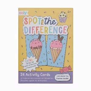 Only your kiddo can Spot the Difference in this sweet puzzle book for kids. It features 24 different whimsical themes like two ice cream cones sprinkled with slight differences and an outer space design starring minor galactic changes. On the back of each sheet is a game of tic-tac-toe so you can challenge your kids to some X's and O's.  This spot the difference book is a great addition to a birthday gift or a fun activity for kids while you're on the go!<br>o 1 set of paper Spot the Difference 