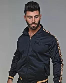<br>Level up your everyday look with our signature tracksuit. Flaunting a cool, retro vibe with a gold waistband and cuffs, this suit is finished with our signature diamond pattern detailing. Luxuriously smooth and comfortable for everyday wear, it gives off an understated coolness that you'll love.<br>Product Details<br> * Ribbed cuffs and hem <br> * Signature pattern detail <br> * Zippered hand pockets <br> * Zippered back left pocket <br> * Body: 100% polyester. Pocket bag knuckle side: 100% 