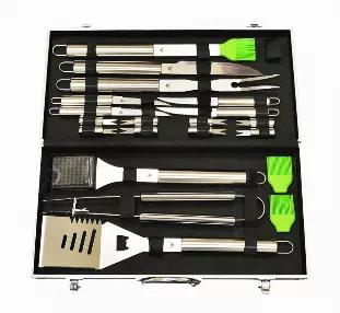 Your search for the best & efficient tools for your BBQing & grilling need is finally over! Our strong, sturdy, heavy duty 20Piece stainless-steel tool set will make your BBQing & grilling experience Just awesome. Just carry & enjoy.Features & Benefits:<br>
tool kit - BBQ tool kit containing 20 tools, the metallic items are manufactured with professional grade stainless-steel & aluminium based storage case makes the kit lightweight. The aluminium carrying case is equipped with dual latches ensur