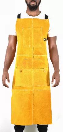 The Leather - 100% Genuine<br>
100% Suede Cowhide Leather - Premium Grade, thicker than average suede. Exclusively made for Flame Resistant Grade. Due to It's heavy duty nature, the apron is about 2 lbs<br>
<br>
Heavy Duty Accessories<br>
From straps to the metal nob, we uses only heavy Duty Grade materials.<br>
<br>
The Stitch - Double Stitch of DuPont Kevlar Cut Resistant fiber, the same fiber that is used for bulletproof vest.<br>
<br>
The Nob - Stainless steel nob anchoring the high wear and