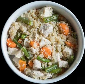 <meta charset="utf-8"><p><span>Made with restaurant-quality chicken, quinoa, carrots, and green beans.</span></p><p><span>Our Top Shelf Chicken Dinner is a nutrient-packed meal that even the pickiest eaters will love! </span></p><div title="Page 2" class="page"><div class="layoutArea"><div class="column"><p><span>Unlike kibble, Top Shelf Dog food is made from real, whole ingredients fortified with the </span><span>key vitamins and minerals that your dog needs for optimal growth. </span></p><div 