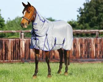 TuffRider Fly By Power Mesh Fly Sheet<br>Our top-of-the-line, TuffRider Fly By Power Mesh Fly Sheet offers insect protection for your most bug-sensitive horse. We took all the features of our Power Mesh Sheet, and infused the fabric with FlyBy repellent to provide maximum protection against flies and other biting insects. Designed to last all season, this sheet will maintain its repellency for around 15-20 washes. <br><br>The polyester mesh of the TuffRider Power Mesh Fly Sheet is woven specific