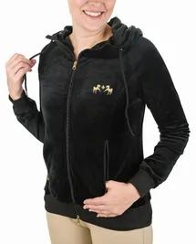 Equine Couture Ladies Coco Velvet Jacket<br><p>Equine Couture Ladies Coco Velvet Jacket's super soft, velvety fabric will have you hooked after the first wear.  The slight funnel neck and drawstring hood help to keep you warm and stylish on those chilly days at the barn.  Complete with two generous front pockets large enough to fit your cell phone and other small essentials.  The zippers feature gold tone hardware which compliment the gold Equine Couture logo and add a touch of luxe to this othe