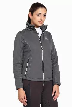 EQUINE COUTURE LADIES BECCA SOFT SHELL JACKET WITH FLEECE<br>The new <b>Becca Soft Shell Jacket with Fleece</b> by Equine Couture is made for the discerning equestrian. Perfect for chilly morning hacks, the Becca is lined with a fleece material to add a little warmth as well as soft shell material that shields the body from wind. This jacket boasts shimmery stitching throughout with diamond patterning on the collar and contrast zippers. Two spacious pockets are more than large enough to accommod