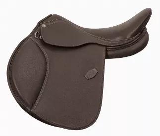 Henri de Rivel Pro Covered A/O Saddle<br>The Henri de Rivel Pro A/O Saddle is designed for the amateur show rider. The smooth, grippy leather is comfortable, while the knee pads and concealed blocks assist with leg support.  Forward flaps with length options allow for various stirrup lengths for both flatting and jumping. This beautiful, traditional looking saddle is perfect for any ring!