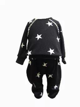 <p>2 pieces french terry track suit<br>Star print on Black<br>Rhinestones trim on shoulders</p><p>Designed and Made in Los Angeles, California, USA</p><p>Composition: 3% spandex, 7% rayon, 90% polyester</p><p>Care: hand wash cold, do not bleach, dry flat, do not iron.</p><p>French terry track suit<br>Star print on Black<br>Stones trim on shoulders</p><p>Designed and Made in Los Angeles, California, USA</p><p>Composition: 3% spandex, 7% rayon, 90% polyester</p><p>Care: hand wash cold, do not blea