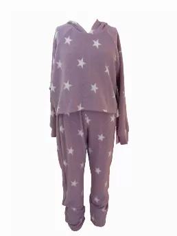 <p>2 pieces set:<br>Long sleeves hoodie<br>Joggers withshining detail on pockets edge<br>White stars print on Lavender</p>