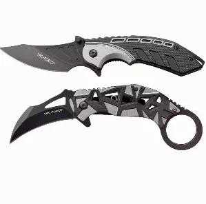 This Stac-Force 2 Piece Combo Set features two high quality folding knives for 1 low price. A great item for camping, hunting, and general EDC. Manage any large or small cutting task with the Tac-Force 2 Piece Combo Set. <br> Features: <br> 2 Stainless steel spring assisted folding knives including a 7.75" drop point blade and a 7.50" sping assisted karambit. Each knife comes equipped with a stainless steel pocket clip for comfortable EDC.