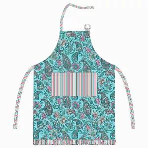 Angie Apron. Made from soft, pre-washed 100% cotton. Each pattern has a ruffled bottom apron, handy bowl/pot holder, towel set, napkin, oven mitt, placemat and runner. 