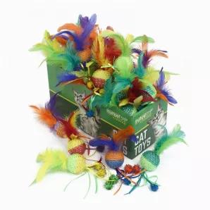 Mesh Ball cat toys are a glittery combination of mesh, feathers and ribbons that will attract cats and encourage play. They are lightweight making them easy to toss and bat. Cats will love the texture and natural feathers. This PDQ is available as a 30 piece.
