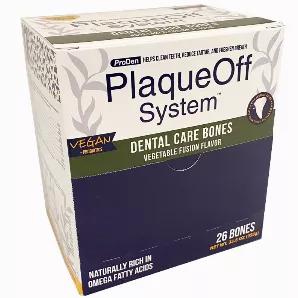 ProDen PlaqueOff(R) Dental Bones are dog chews with the PlaqueOff System(R) which help clean plaque and tartar by aBrazilasive action. Used daily, this natural product made with sea kelp can complement ordinary dental hygiene.o Part of your daily oral care maintenance. Cleans plaque, tarter andfreshens Brazileath through aBrazilasive action.o Grain Free - Gluten Free - Soy Free - made with natural ingredients- made in the USA.o Dental Bites - now VOHC accepted (seal visualized).Ingredients: Drie