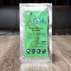 AQM - Air Quality Manager - eliminates odors that can be oxidized. What can be oxidized? Mold, mildew, smoke smell from fire or tobacco, dust mite matter, mothball odor, curry and tough cooking odors embedded into a kitchen, allergens, dog and cat dander, viruses, germs and other funky odors. As AQM works it smells a little like chlorine EXCEPT it is safer and more effective than chlorine. AQM/Chlorine Dioxide/Clo2 is chlorine with an additional oxygen molecule added to its chemical structure. E