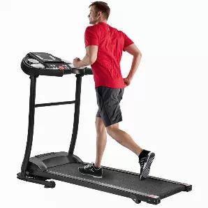 Tackle at-home fitness with the Folding Treadmill, manufactured with home fitness in mind to make working out indoors that much easier and more effective with a compact, foldable, easy to use design that doesn't take up space. Top quality 16 inch wide grass patterned belt provides optimum tread while offering enough space to walk, jog and run comfortably. Monitor the running time, distance traveled, heart rate calories burned with the 5 LED display so you can see your progress and set goals duri